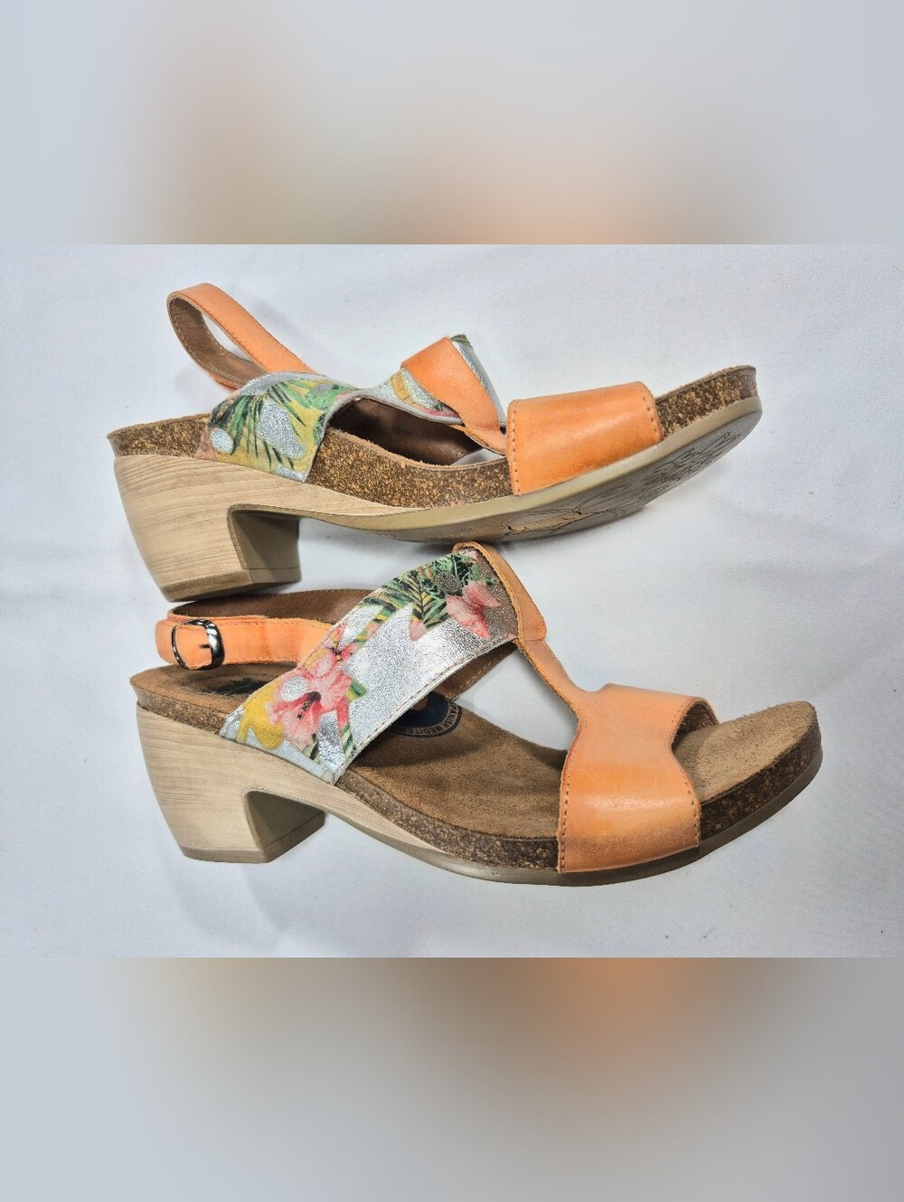 Wanda Panda Brand Leather Women's Sandals - Orange and Tan, Size 9.5